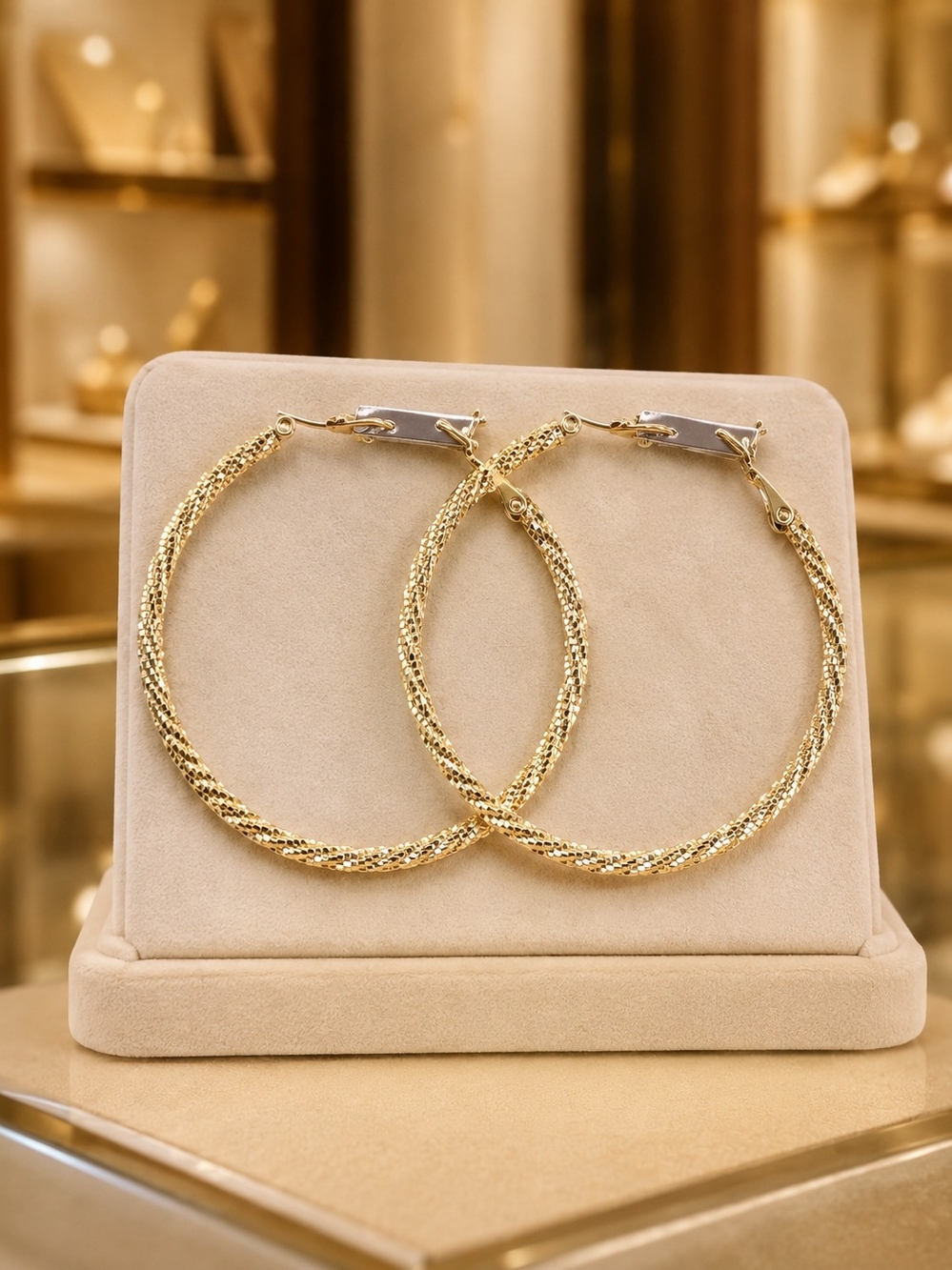 Laminated 14k. Gold Twisted Hoop Earrings - Women Jewelry